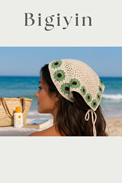 bigiyin Women's Floral Motif Hand Knitted Bandana Bohemian Summer Hairband He...