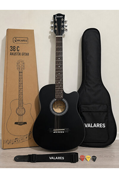 valares 38C Siyah Kesik Kasa 38 İnç Akustik Gitar Sap Ayarlı Kılıf Askı Pena ...