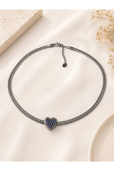 Archhazel Jewelery قلادة على شكل قلب من الفولاذ المطرز بالعين الشريرة