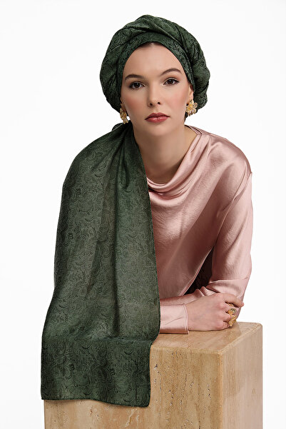 ŞALLOVES MAJENNE çift taraflı sarmaşık desen Tencel şal - HAKİ-AÇIK HAKİ