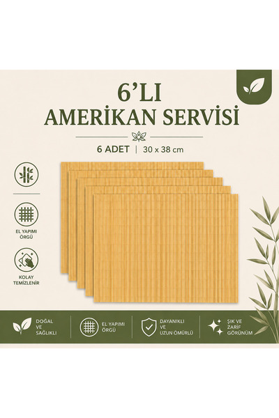 Kitchen Line 6'lü Set Bambu Amerikan Servisi – Doğal Şık Sofra Sunumu – Dekor...