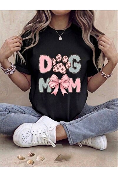 SİBELİZE تي شيرت نسائي من القطن مطبوع عليه Dog Mom