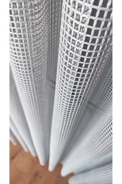 Yuka Mesh Knitted Gray Tulle Curtain Heavy Weight 1/3 Sik Pile Wrinkle-Free N...