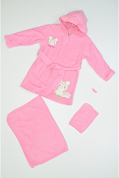 Baby Slon Kids Clup Havlu 3 parçalı Sincap nakışlı baş kurulama havlulu (Silg...
