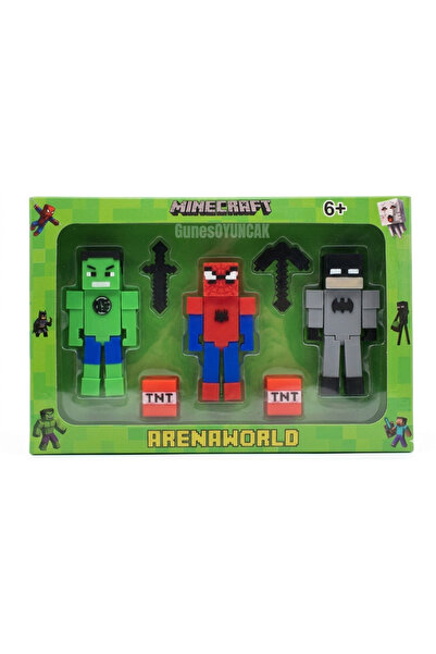 Go Minecraft 3'lü Arena WORLD oyuncak figür set 7 parça Örümcek Adam, HULK, B...