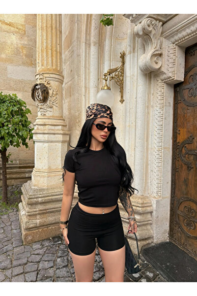 kırmızı butiks Μαύρο Σετ Σορτς Biker Crop