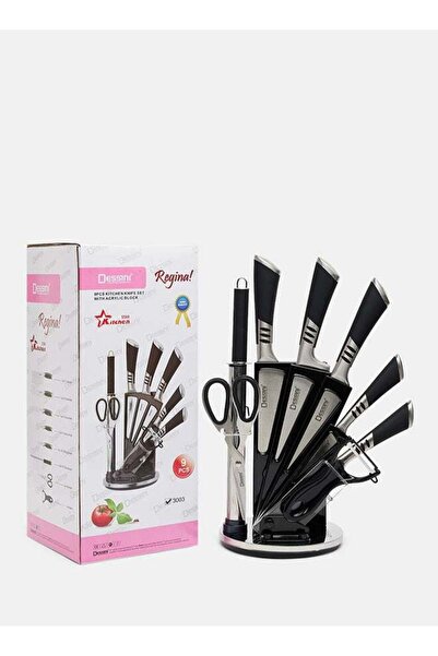 Dessini 9-Piece kitchen knife Set With Acrylic Block Black/Silver