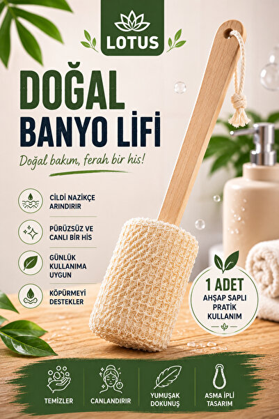 Alıç Lotus Banyo Lifi Uzun Saplı Süngerli Sırt Fırçası Duş ve Banyo Kesesi Vü...