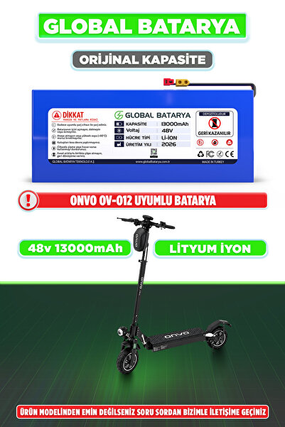 GLOBAL BATARYA Onvo Ov-012 Uyumlu Elektrikli Scooter Bataryası 48v 13000mAh L...