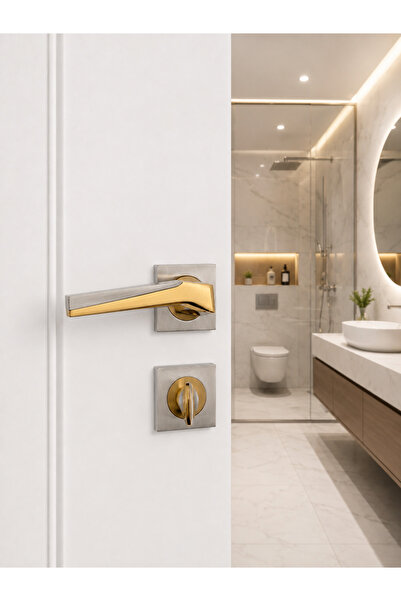Sofuoğlu Yıldız Zamak Kare Rozetli Lüks Banyo WC Kapı Kolu Çift Renk Albfrin/...