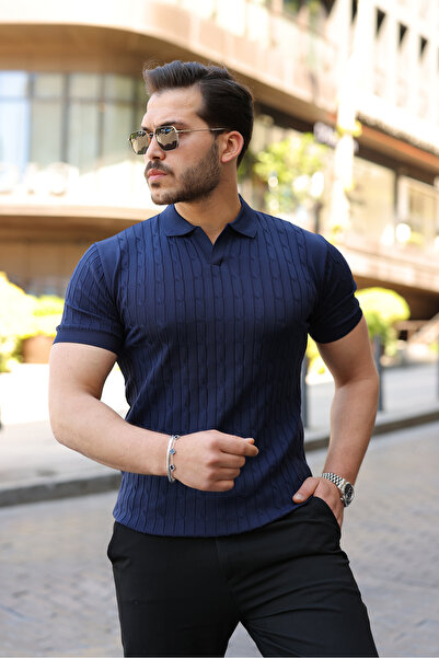 viyamen Tricou clasic pentru bărbați, cu guler polo, cu model tricotat