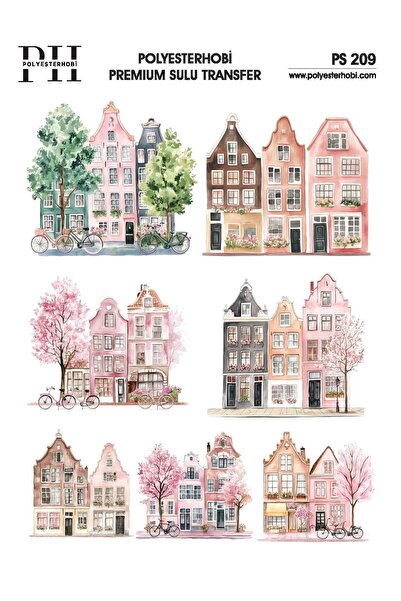 POLYESTERHOBİ Premium Sulu Transfer 25X35 CM AMSTERDAM EVLERİ DESENLİ PS 209