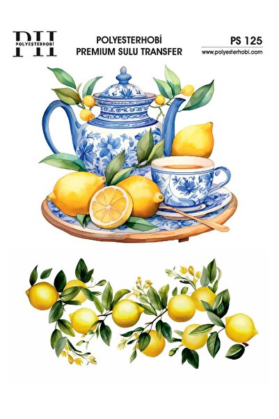 POLYESTERHOBİ Premium Sulu Transfer 25X35 CM ÇAY SAATİ VE LİMON DESENLİ PS 125