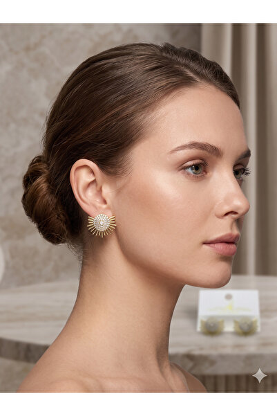 BİJU YILMAZ 26Vipk09 - Vip Stone Sun Detailed Gold Earrings