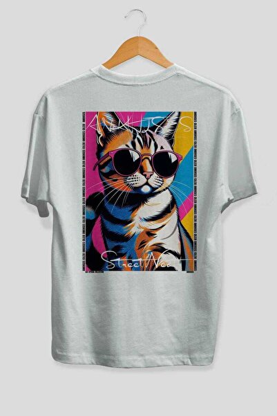 Ankhises For the Love of Cats 13 Cats Printed White Oversize T-Shirt 100% Cot...