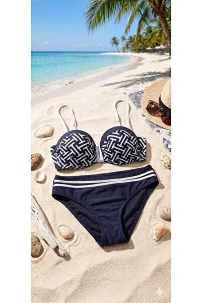 Mojomylife Desenli Lacivert Bikini Takımı