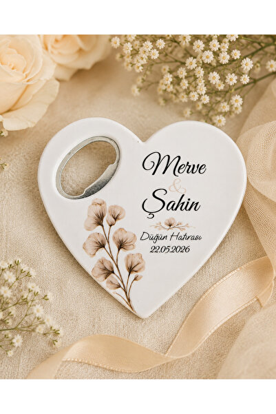 DeryalarDijital 20 Adet Kişiye Özel Baskılı Kalp Şişe Açacaklı Magnet Nikah D...