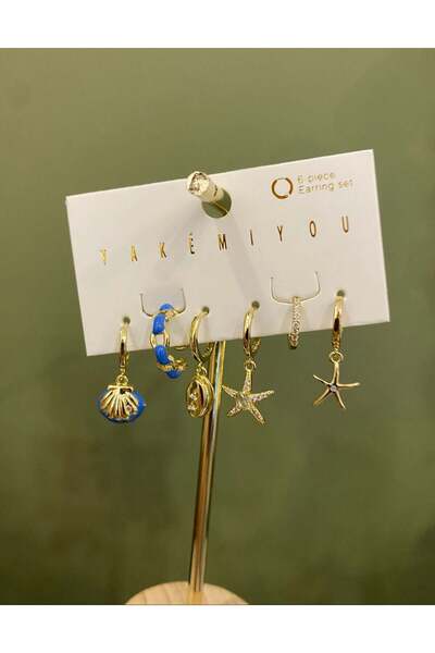 nunu takı Yakemiyou Pearl Shell Six-Piece Earrings