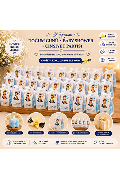 F&A Candle 50 ADET Kişiye Özel El Yapımı Mavi Bubble Mum – Vanilya Kokulu Nik...