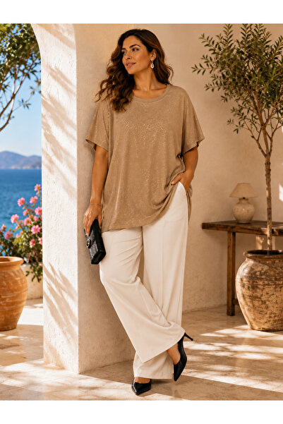 TUSSE Women's Crew Neck Lightning Stone Embellished Viscose Stretchy Plus Siz...