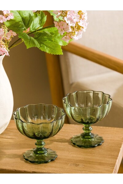 LC Waikiki LCW HOME Yeşil Ayaklı Cam Kase 2'li 190 Ml
