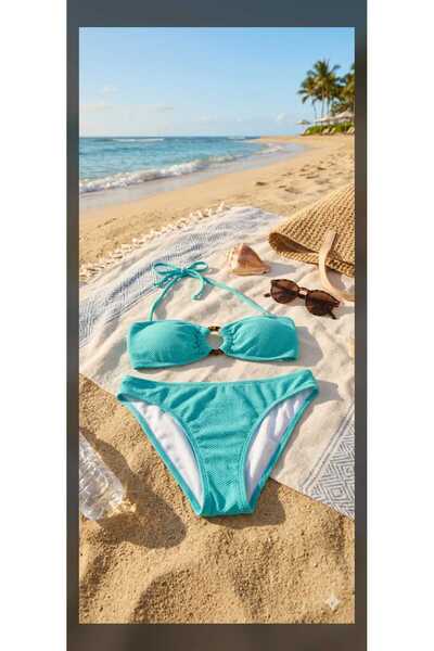 Mojomylife Su Yeşili Straplez Bikini Takımı