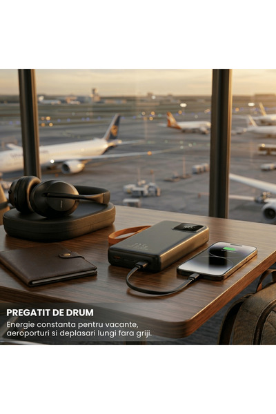 Sunix Powerbank Portabil PB60, Baterie Externă 30000mAh 22.5W, Încărcare Rapidă, PD 3.0, QC 3.0, Cablu Integrat Type-C, Lightning, Micro, USB, Afișaj Digital, Încărcare Multiplă, iOS, Android, ABS, USB