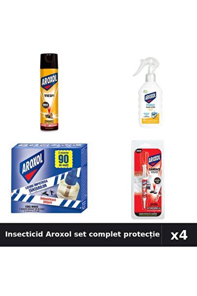 Aroxol Set 4 Insecticid - Spray 400ml, Loțiune 200ml, Aparat 45 nopți, Pastil...