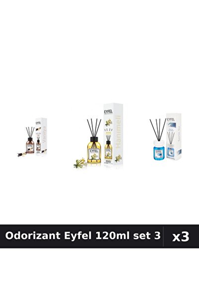 Eyfel Set 3 Odorizant Camera Betisoare 120ml - Vanilie, Mâna Maicii, Cool Water