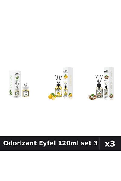 Eyfel Set 3 Odorizant Camera cu Betisoare 120ml - Lacramioare, Lamaie, Nucă d...