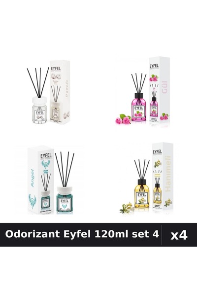 Eyfel Set 4 Odorizant Camera Betisoare 120ml - Bumbac, Trandafir, Angel, Mana...