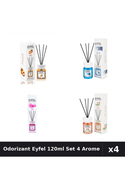 Eyfel Set 4 Odorizant Camera Betisoare 120ml - Piersică, Cool Water, Bubble G...