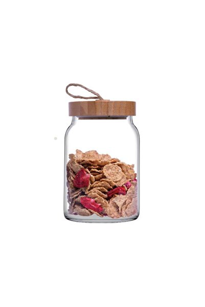 Paşabahçe Vacuum Wood Natural Bamboo Lid Glass Food Jar 860 Cc