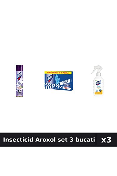 Aroxol Set 3 Insecticid - Spray 250ml, Pastile 60buc, Loțiune 200ml - Protecț...