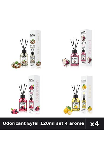 Eyfel Set 4 Odorizant Camera Betisoare 120ml - Nuca Cocos, Bouquet, Fructe, L...