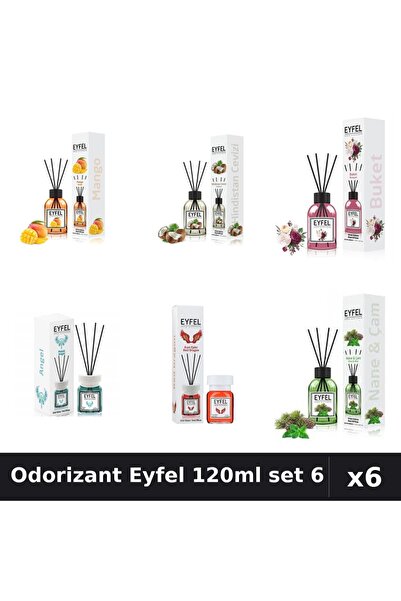 Eyfel Set 6 Odorizante Camera Betisoare 120ml - Angel, Mango, Nuca Cocos, Pin...