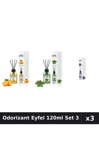 Eyfel Set 3 Odorizante Camera Betisoare 120ml - Portocală, Pin Mentă, Zambile