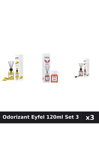 Eyfel Set 3 Odorizant Camera Betisoare 120ml - Ananas, Red Dragon, Vanilie