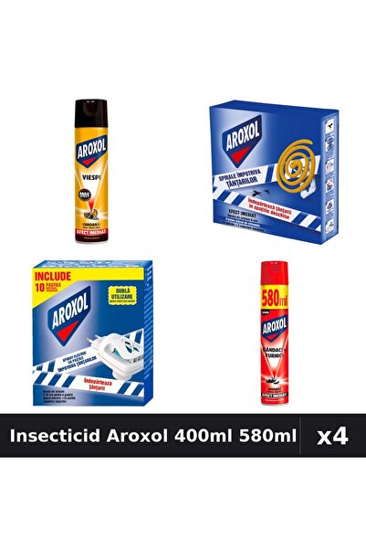 Aroxol Set 4 Insecticid - Spray 400ml + 580ml, Pastile Anti-Insecte - Protect...