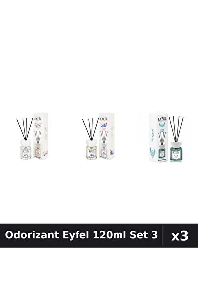 Eyfel Top Bottom Set of 3 Room Air Freshener Sticks 120ml - Cotton, Orchid, A...