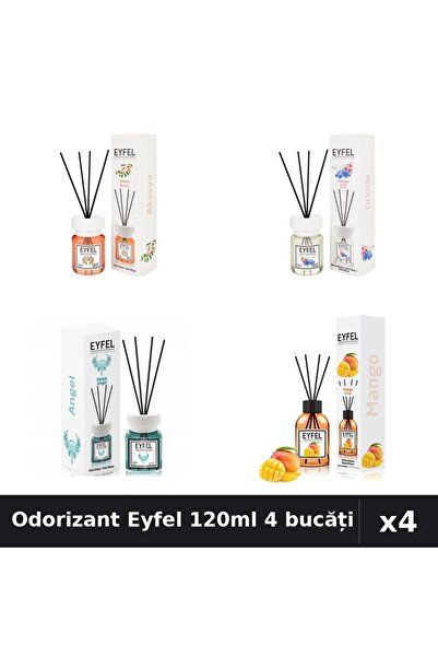 Eyfel Set 4 Odorizant Cameră Betișoare 120ml - Acacia, Orhidee, Angel, Mango