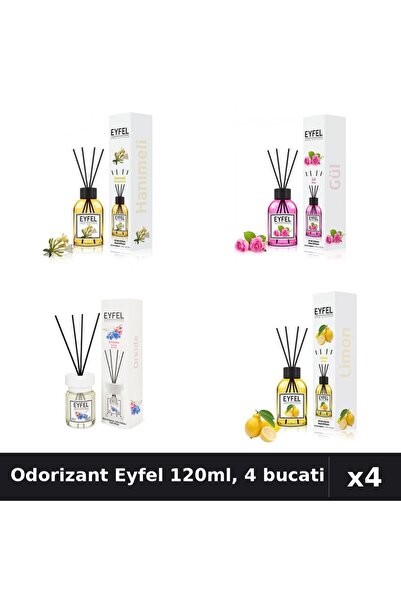 Eyfel Set 4 Odorizant Camera Betisoare 120ml - Lamaie, Trandafir, Orhidee, Ma...