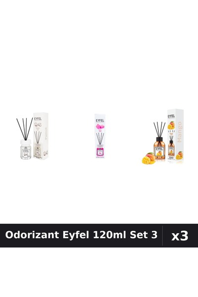 Eyfel Set 3 Odorizant Camera Betisoare 120ml - Bumbac, Bubble Gum, Mango