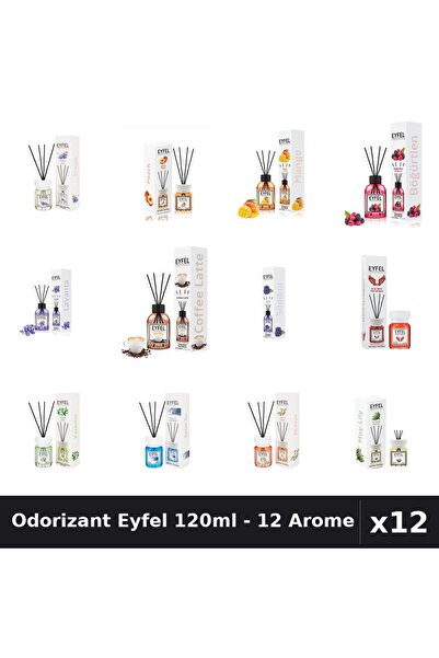 Eyfel Set 12 Odorizant Camera cu Betisoare 120ml - 12 Arome Asortate, Parfum ...