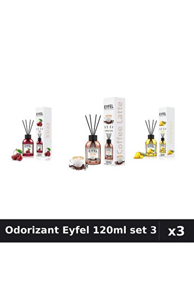 Eyfel Set 3 Odorizant Camera Betisoare 120ml - Cireşe, Cafea, Ananas