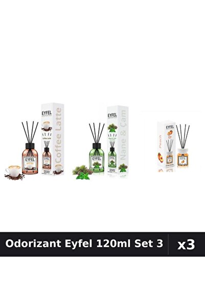 Eyfel Set 3 Odorizant Camera Betisoare 120ml - Cafea, Pin Menta, Piersica