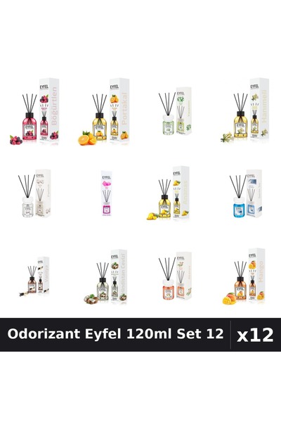 Eyfel Set 12 Odorizant Cameră Betisoare 120ml - 12 Arome Asortate Parfum Intens
