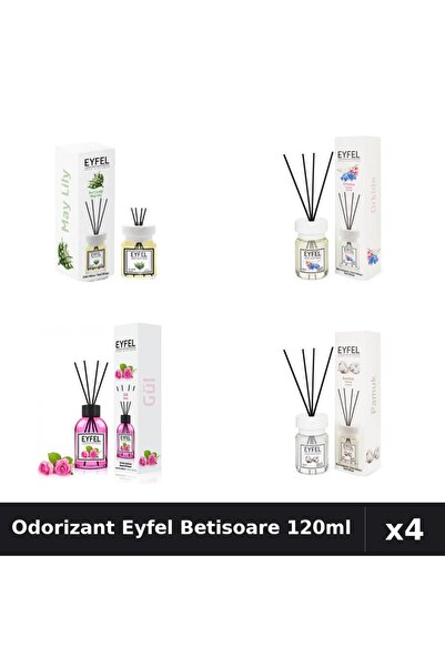 Eyfel Set 4 Odorizant Camera Betisoare 120ml - Lacramioare, Orhidee, Trandafi...