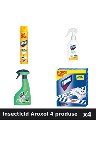 Aroxol Set 4 Insecticid - Spray 580ml, 400ml, Loțiune Repelent 200ml, Spirale