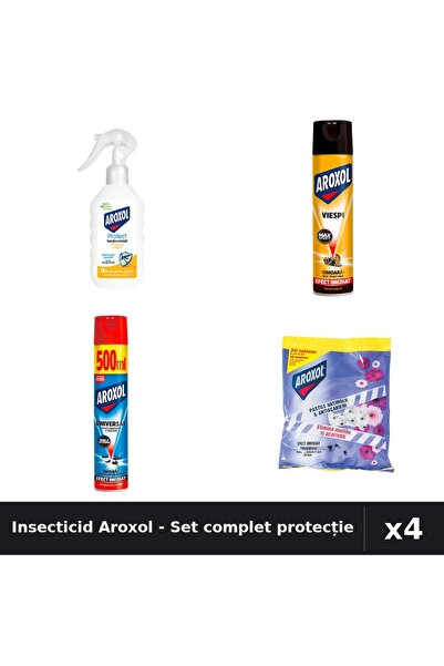 Aroxol Set 4 Insecticid - Loțiune 200ml, Spray 400ml, 500ml, Pastile 20 buc
